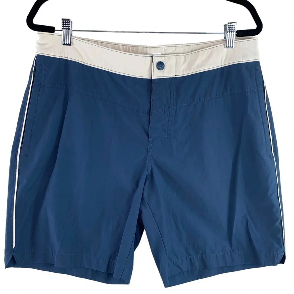 Men`s Columbia Lakedale Cove Blue‎ and Cream Board Shorts Zinc Stone Sz 34